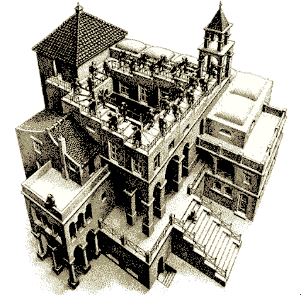 La obra de Escher, Ascenso y Descenso, se basa en la Escalinata de Penrose.